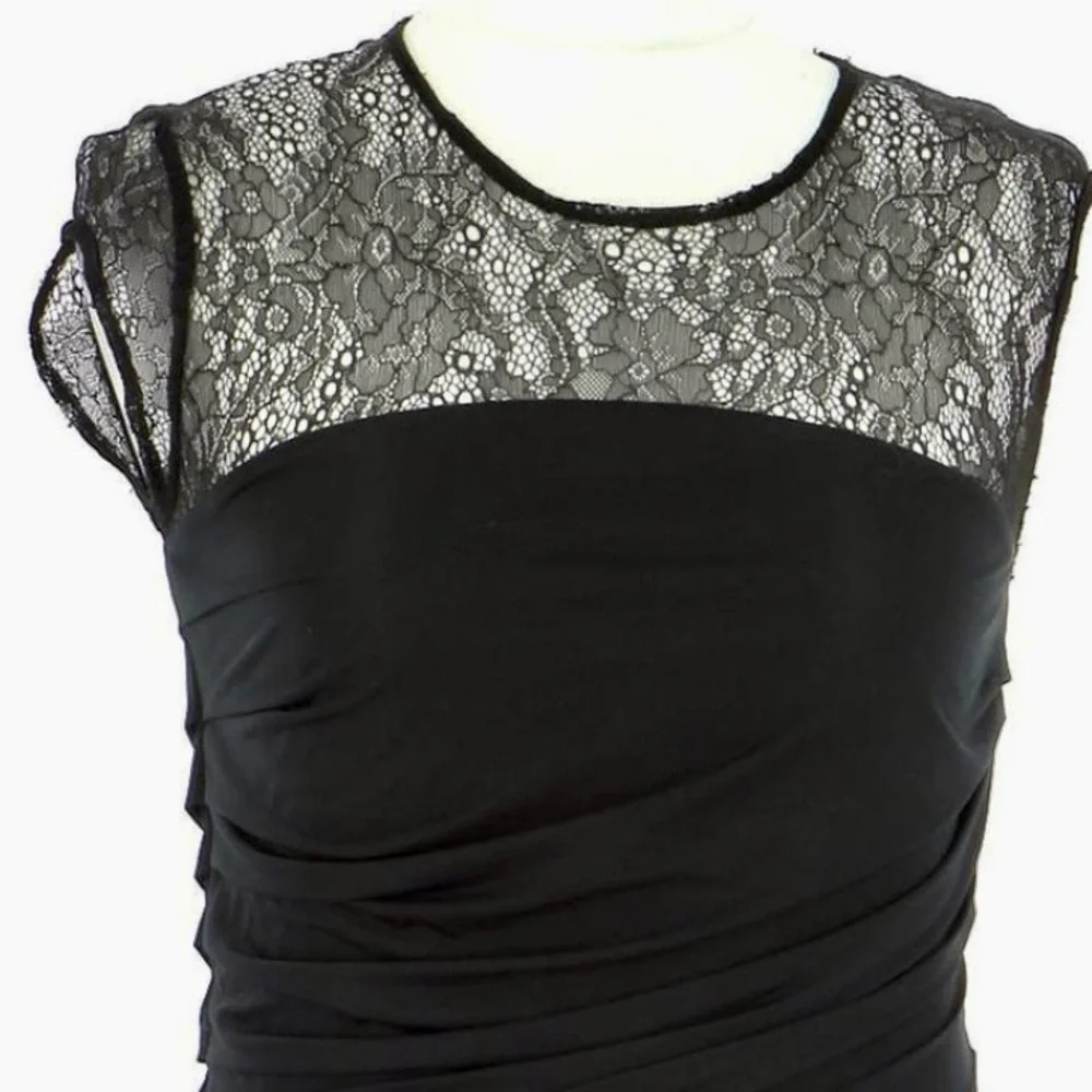 IRO Black Mini Dress Size Medium Crew Neck Cap Sleeve Lace Trim